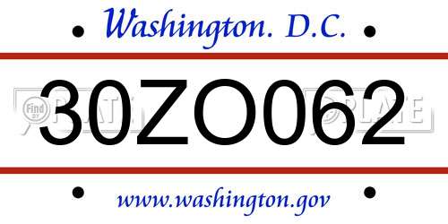 30ZO062 District Of Columbia License Plate