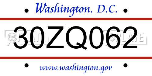 30ZQ062 District Of Columbia License Plate