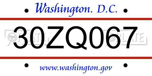 30ZQ067 District Of Columbia License Plate