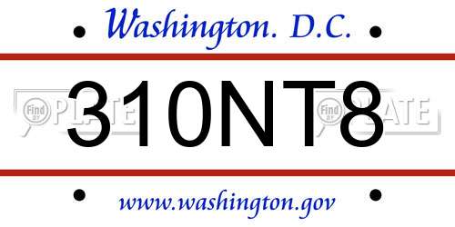 310NT8 District Of Columbia License Plate