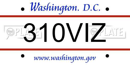310VIZ District Of Columbia License Plate