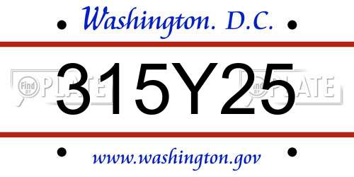 315Y25 District Of Columbia License Plate
