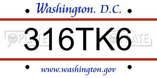 316TK6 District Of Columbia License Plate