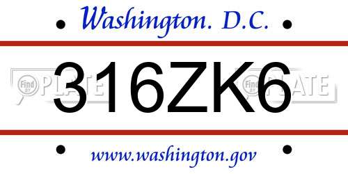 316ZK6 District Of Columbia License Plate