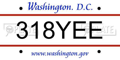 318YEE District Of Columbia License Plate