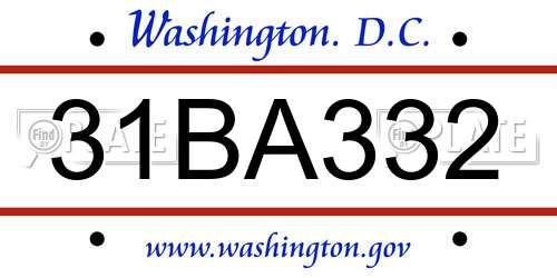 31BA332 District Of Columbia License Plate