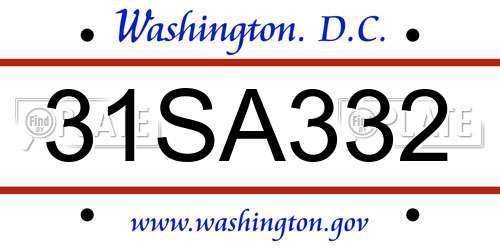 31SA332 District Of Columbia License Plate