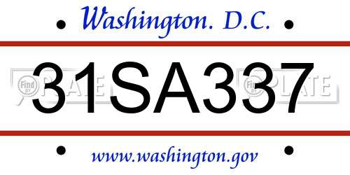 31SA337 District Of Columbia License Plate