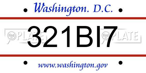 321BI7 District Of Columbia License Plate