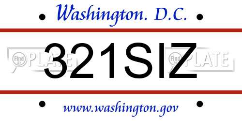 321SIZ District Of Columbia License Plate