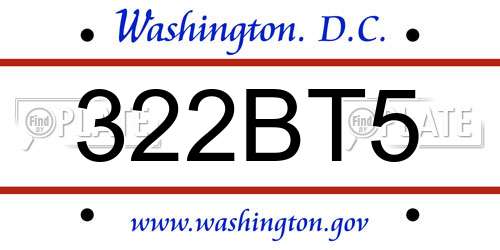 322BT5 District Of Columbia License Plate