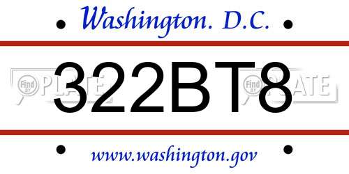 322BT8 District Of Columbia License Plate