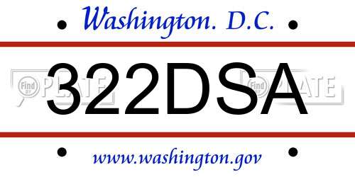 322DSA District Of Columbia License Plate