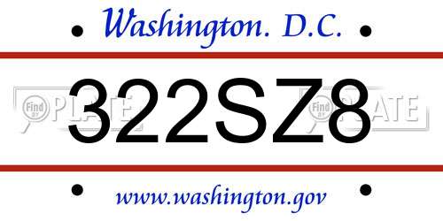 322SZ8 District Of Columbia License Plate