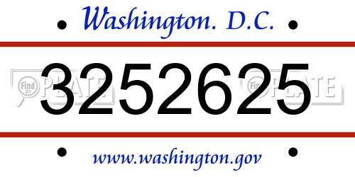 3252625 District Of Columbia License Plate