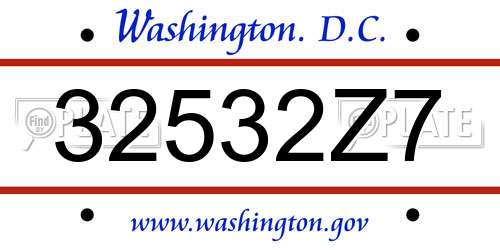 32532Z7 District Of Columbia License Plate