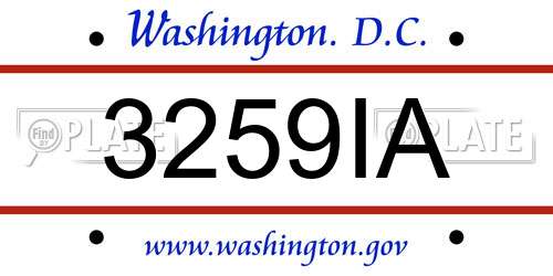 3259IA District Of Columbia License Plate