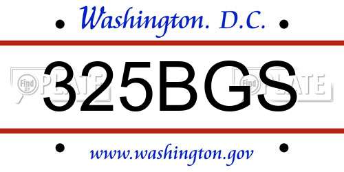 325BGS District Of Columbia License Plate