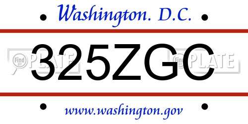 325ZGC District Of Columbia License Plate