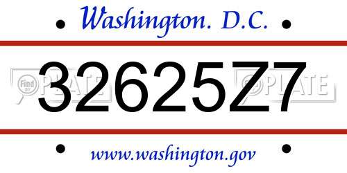 32625Z7 District Of Columbia License Plate