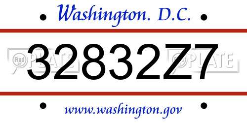 32832Z7 District Of Columbia License Plate