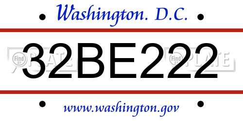 32BE222 District Of Columbia License Plate