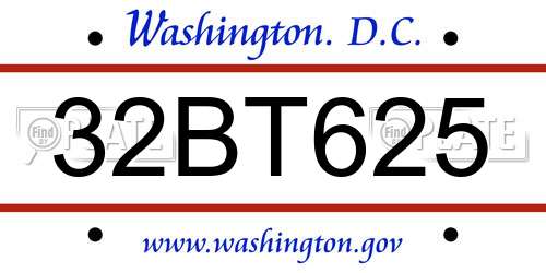 32BT625 District Of Columbia License Plate