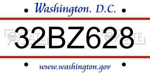 32BZ628 District Of Columbia License Plate