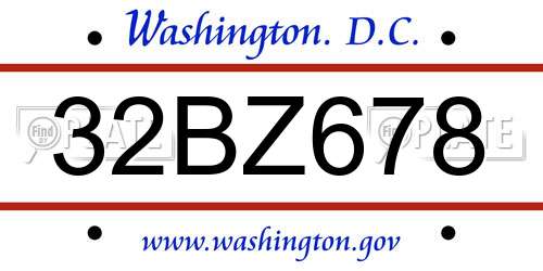 32BZ678 District Of Columbia License Plate