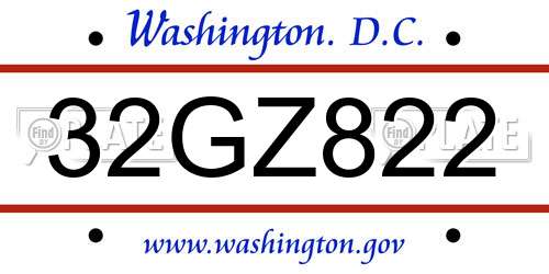 32GZ822 District Of Columbia License Plate