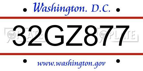 32GZ877 District Of Columbia License Plate