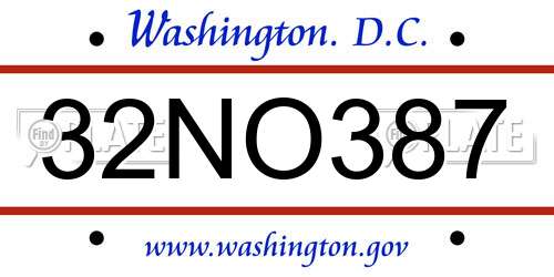 32NO387 District Of Columbia License Plate
