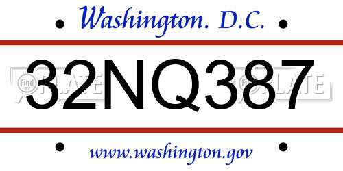 32NQ387 District Of Columbia License Plate