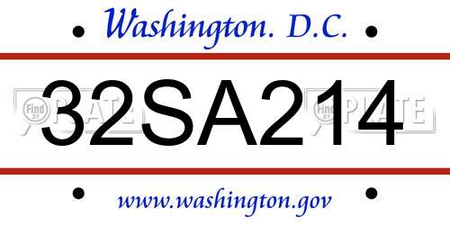 32SA214 District Of Columbia License Plate