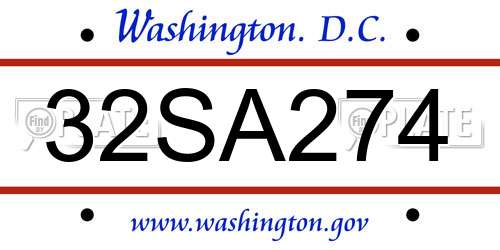 32SA274 District Of Columbia License Plate