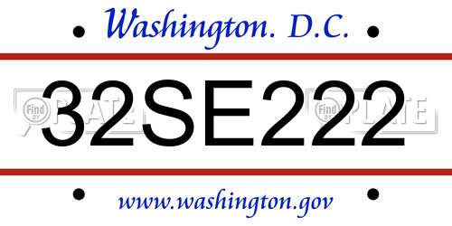32SE222 District Of Columbia License Plate