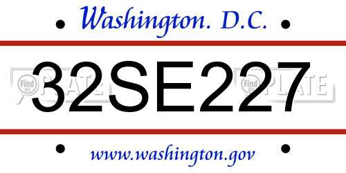 32SE227 District Of Columbia License Plate