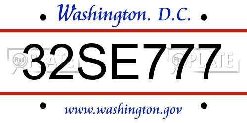 32SE777 District Of Columbia License Plate