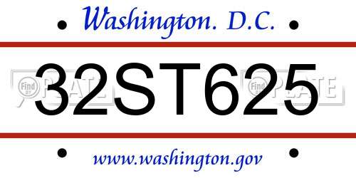 32ST625 District Of Columbia License Plate