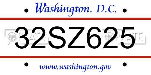 32SZ625 District Of Columbia License Plate