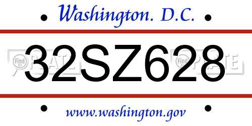 32SZ628 District Of Columbia License Plate