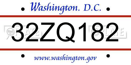 32ZQ182 District Of Columbia License Plate