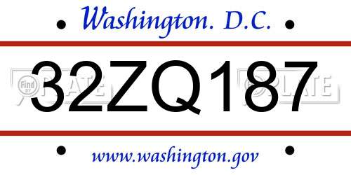 32ZQ187 District Of Columbia License Plate
