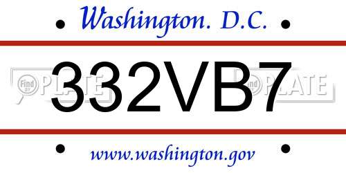 332VB7 District Of Columbia License Plate