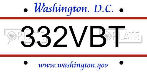 332VBT District Of Columbia License Plate