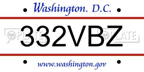 332VBZ District Of Columbia License Plate