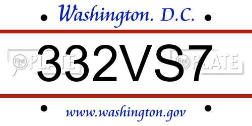 332VS7 District Of Columbia License Plate
