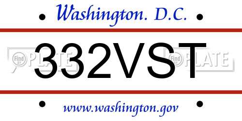 332VST District Of Columbia License Plate