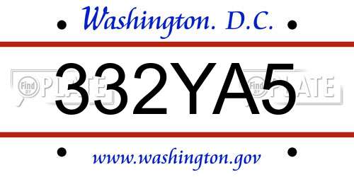 332YA5 District Of Columbia License Plate