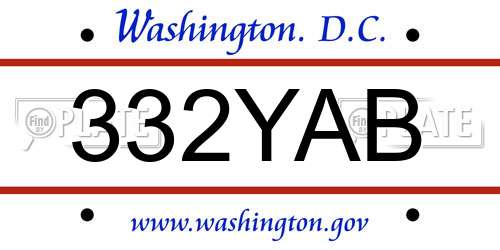 332YAB District Of Columbia License Plate